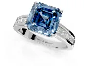 Solitaire Engagement Ring Setting for Fancy Blue Asscher Cut Center with Princess Cut Channel Band and Prong Head in Sterling Silver