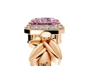 Halo Engagement Ring Setting for Fancy Pink Radiant Cut Center with Floral Band and Prong Head in Rose Gold