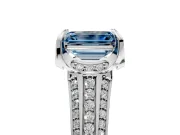 Solitaire Engagement Ring Setting for Fancy Blue Emerald Cut Center with Accented Split Shank and Prong Head in Platinum