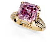 Solitaire Engagement Ring Setting for Fancy Pink Asscher Cut Center with Accented Split Shank and Prong Head in Yellow Gold