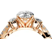 3 Stone Engagement Ring Setting for Oval Center with Pave Split Shank and Prong Head in Rose Gold