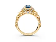 Solitaire Engagement Ring Setting for Fancy Blue Emerald Cut Center with Filigree Band and Prong Head in Yellow Gold