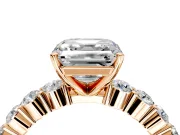 Shared-Prong Engagement Ring Setting for Asscher Cut Center with Graduated Accents and Prong Head in Rose Gold