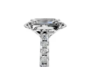Floral Engagement Ring Setting for Emerald Cut Center with Pave Band and Floral Prong Head in Platinum