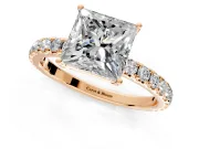 Solitaire Engagement Ring Setting for Princess Cut Center with Large Accent Band and Prong Head in Rose Gold