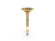 Halo Engagement Ring Setting for Radiant Cut Center with Milgrain Pave Band and Bezel Head in Yellow Gold