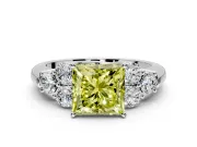 Cluster Engagement Ring Setting for Fancy Yellow Princess Cut Center with Round Cut Accent Frame and Prong Head in Platinum