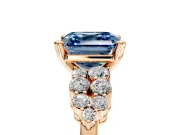 Cluster Engagement Ring Setting for Fancy Blue Asscher Cut Center with 2-Row Shoulder Clusters and Prong Head in Rose Gold