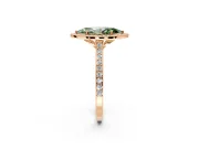 Halo Engagement Ring Setting for Fancy Green Marquise Center with Pave Accents, Heart Basket and Prong Head in Rose Gold