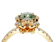Halo Engagement Ring Setting for Fancy Green Pear-Shaped Center with Openwork Halo, Pave Band and Prong Head in Yellow Gold