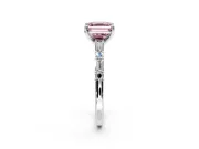 Baguette Engagement Ring Setting for Fancy Pink Asscher Cut Center with Alternating Bar-Set Band and Prong Head in Platinum