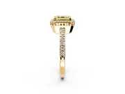 Halo Engagement Ring Setting for Fancy Yellow Asscher Cut Center with Inner Milgrain Border and Prong Head in Yellow Gold