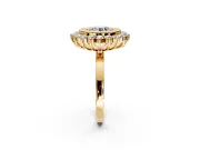 Halo Engagement Ring Setting for Round Cut Center with Milgrain Bezel Rim, Plain Band and Prong Head in Yellow Gold