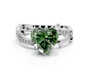 Solitaire Engagement Ring Setting for Fancy Green Heart-Shaped Center with Pave and Plain Crossover Band and Prong Head in Sterling Silver