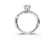 Solitaire Engagement Ring Setting for Cushion Cut Center with Woven 3-Strand Pave Band and Prong Head in White Gold