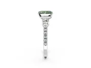 3 Stone Engagement Ring Setting for Fancy Green Radiant Cut Center with Round Cut Side Accents and Prong Head in White Gold