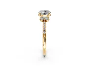 Paired Accent Engagement Ring Setting for Round Cut Center with Pave Band and Prong Head in Yellow Gold