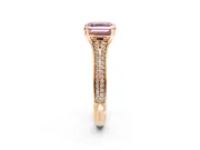 Solitaire Engagement Ring Setting for Fancy Pink Asscher Cut Center with Pave Rail Split Shank and Prong Head in Rose Gold