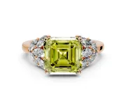Leaf Cluster Engagement Ring Setting for Fancy Yellow Asscher Cut Center with Marquise Accents and Prong Head in Rose Gold