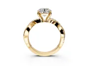 Solitaire Engagement Ring Setting for Round Cut Center with Half-Pave Crossover Band and Prong Head in Yellow Gold