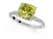 Solitaire Engagement Ring Setting for Fancy Yellow Cushion Cut Center with Pave Accents and Prong Head in Platinum
