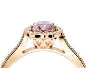 Halo Engagement Ring Setting for Fancy Pink Pear-Shaped Center with Pave Accents, Heart Basket and Prong Head in Rose Gold