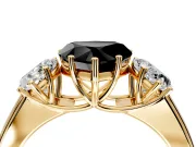 3 Stone Engagement Ring Setting for Fancy Black Heart-Shaped Center with Raised Basket Heads and Prong Head in Yellow Gold