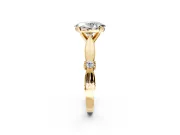 Solitaire Engagement Ring Setting for Oval Center with Carved Leaf Shoulders and Prong Head in Yellow Gold