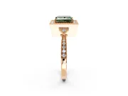 Halo Engagement Ring Setting for Fancy Green Princess Cut Center with Milgrain Rim, Pave Band and Prong Head in Rose Gold