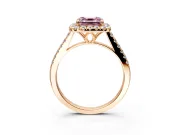 Halo Engagement Ring Setting for Fancy Pink Asscher Cut Center with Raised Halo, Pave Band and Prong Head in Rose Gold