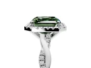 Halo Engagement Ring Setting for Fancy Green Asscher Cut Center with Pave and Plain Twist Band and Prong Head in White Gold