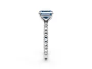 Solitaire Engagement Ring Setting for Fancy Blue Asscher Cut Center with Fine Pave Band and Claw Prong Head in Sterling Silver