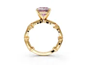 Solitaire Engagement Ring Setting for Fancy Pink Princess Cut Center with Marquise Panel Band and Prong Head in Yellow Gold