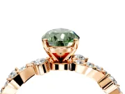 Solitaire Engagement Ring Setting for Fancy Green Pear-Shaped Center with Bar-Station Pave Twist and Prong Head in Rose Gold