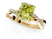 Crossover Engagement Ring Setting for Fancy Yellow Radiant Cut Center with Pave and Plain Strands and Prong Head in Yellow Gold