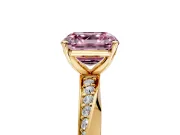 Side Accent Engagement Ring Setting for Fancy Pink Asscher Cut Center with Accent Shoulders and Prong Head in Yellow Gold