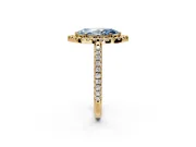 Pave Halo Engagement Ring Setting for Fancy Blue Marquise Center with Single Row Pave Band and Prong Head in Yellow Gold