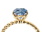 Solitaire Engagement Ring Setting for Fancy Blue Cushion Cut Center with Plain Twisted Rope Band and Prong Head in Yellow Gold