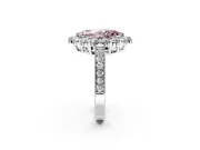 Halo Engagement Ring Setting for Fancy Pink Marquise Center with Milgrain Channel Band and Prong Head in White Gold