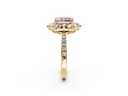 Floral Halo Engagement Ring Setting for Fancy Pink Radiant Cut Center with Pave Accents and Prong Head in Yellow Gold