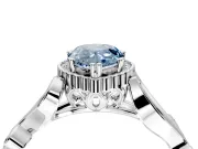 Halo Engagement Ring Setting for Fancy Blue Pear-Shaped Center with Leaf Motif Split Shank and Prong Head in White Gold
