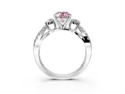 3 Stone Engagement Ring Setting for Fancy Pink Oval Center with Pave Split Shank and Prong Head in White Gold