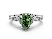 Solitaire Engagement Ring Setting for Fancy Green Pear-Shaped Center with Marquise and Bezel Accents and Prong Head in White Gold
