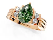 Solitaire Engagement Ring Setting for Fancy Green Pear-Shaped Center with Grooved Bar Accent Band and Prong Head in Rose Gold