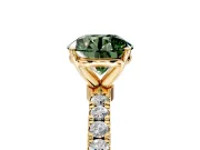 Open Basket Engagement Ring Setting for Fancy Green Round Cut Center with Pave Band and Prong Head in Yellow Gold