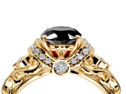 Solitaire Engagement Ring Setting for Fancy Black Oval Center with Filigree Band and Prong Head in Yellow Gold