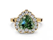 Halo Engagement Ring Setting for Fancy Green Heart-Shaped Center with Thin Plain Band and Prong Head in Yellow Gold