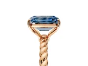 Solitaire Engagement Ring Setting for Fancy Blue Emerald Cut Center with Plain Twisted Rope Band and Prong Head in Rose Gold