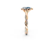 Halo Engagement Ring Setting for Fancy Blue Pear-Shaped Center with Pave and Plain Twist Band and Prong Head in Rose Gold