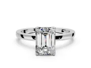 Solitaire Engagement Ring Setting for Emerald Cut Center with Thin Rounded Plain Band and Prong Head in Platinum